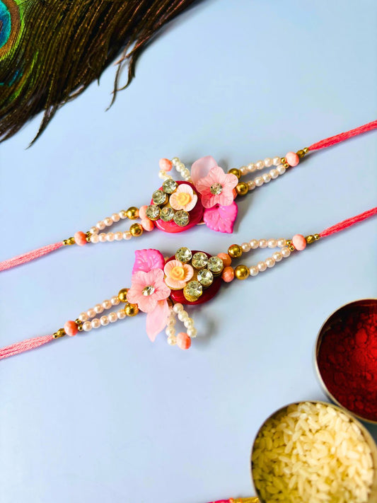 Designer Pink Embellished Rakhi with Roli Chawal for Brother (Pack of 2)