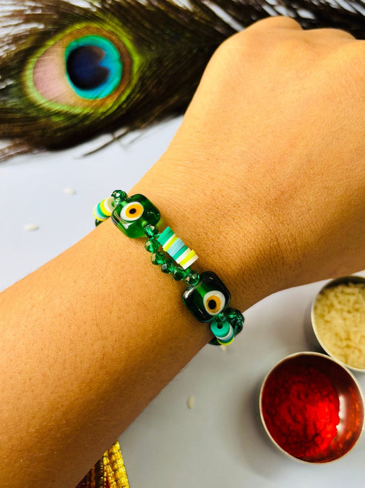Evil Eye Bracelet Rakhi with Roli Chawal for Brother