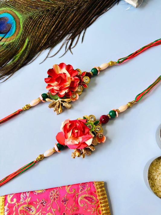 Red Rose Gulaab Patti Rakhi with Roli Chawal for Brother (Pack of 2)