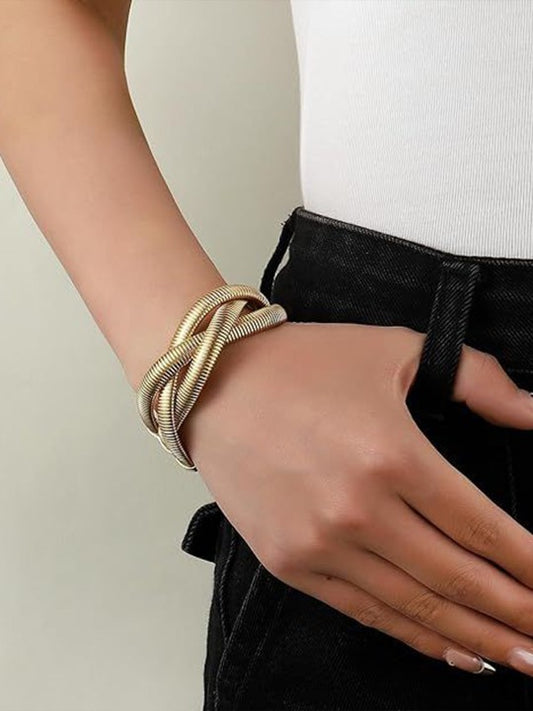 Viral Spiral Triple Coil Chunky Stretchable Snake Bracelet (Gold)