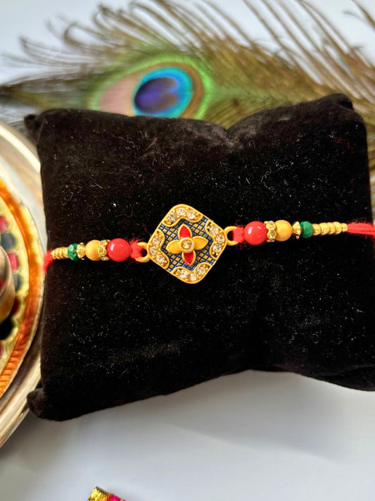 Traditional Meenakari Kundan Rakhi with Roli Chawal for Brother
