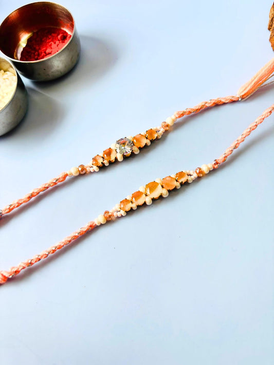 Orange Stone Rakhi with Roli Chawal for Brother (Pack of 2)