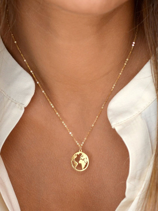 Travellers Favourite World Map Necklace Chain (Gold)