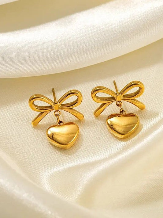 Pinterest Pookie Gold-toned Heart and Bow shaped Dangler Earrings for Women