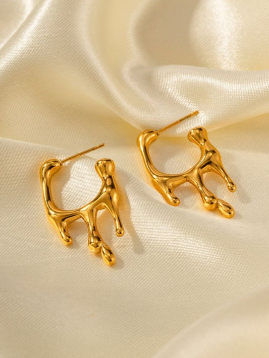 Gold-plated Anti-tarnish Stainless Steel Square Melting Minimalistic Earrings for Women