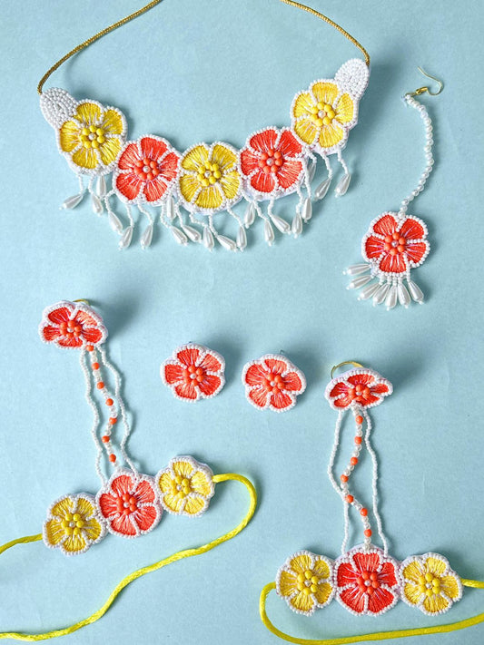 Flower Blossom Bridal Jewellery Set (Orange and Yellow)
