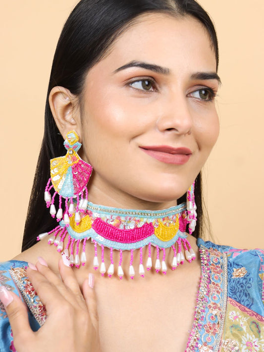 Florentina Bridal Choker Set (Pink and Yellow)