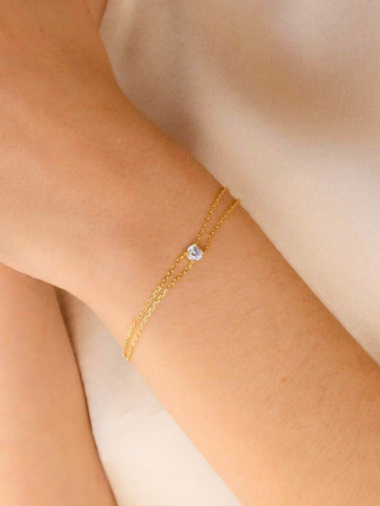 Pinterest AD Stone Charm Bracelet Anti-tarnish Stainless Steel Bracelet (Gold)