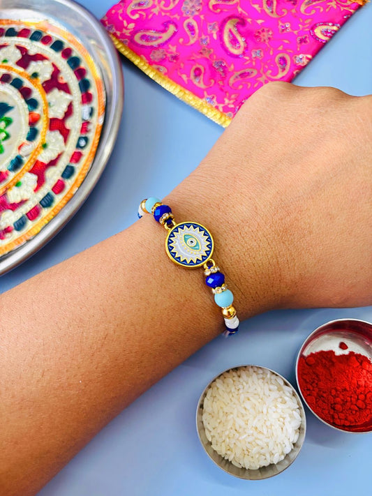 Evil Eye Enamelled Rakhi with Roli Chawal