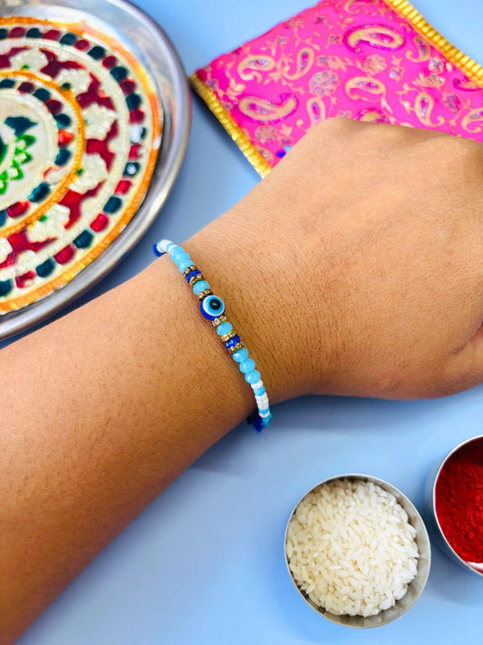 Evil Eye Beaded Thread Rakhi with Roli Chawal (Pack of 1)