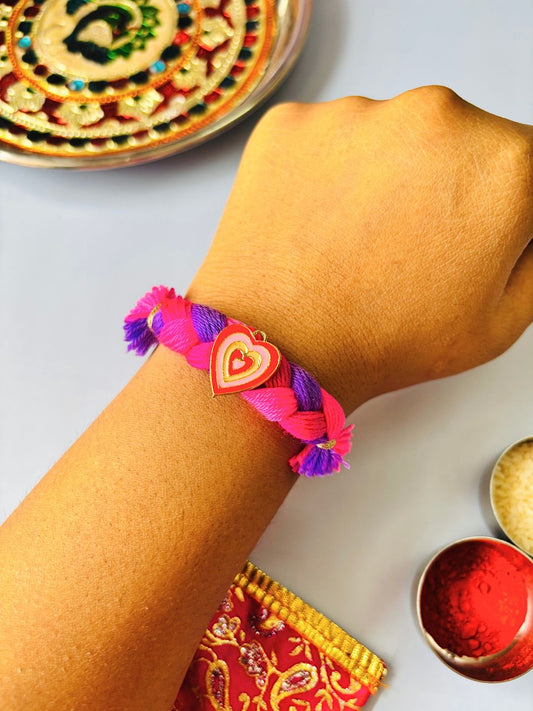 Y2K Heart Bracelet Rakhi Bracelet with Roli Chawal for Sister