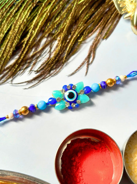 Evil Eye Beaded Thread Rakhi with Roli Chawal (Pack of 1)