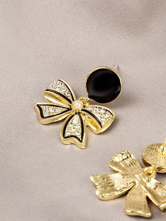 Gold-toned Bow shaped Dangler Earrings for Women