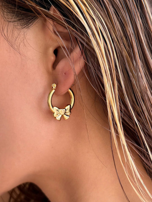 Gold-plated Anti-tarnish Stainless Steel Bow shaped Hoop Earrings for Women