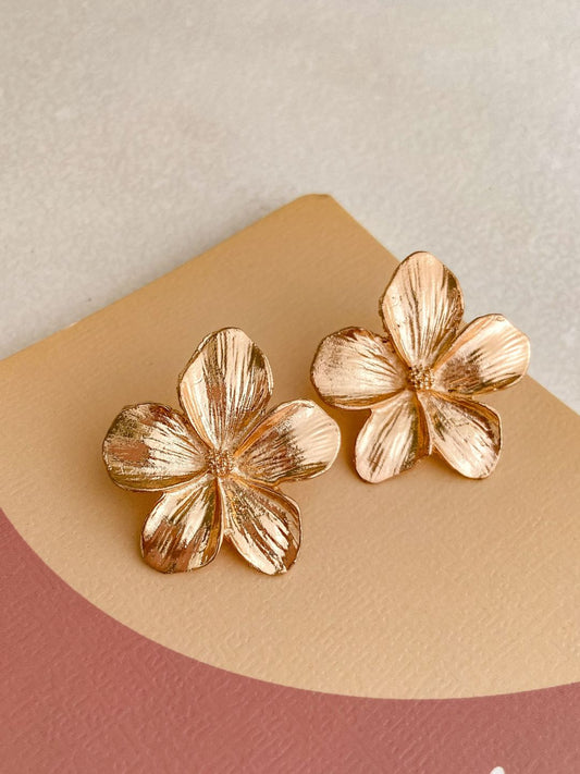 Gold-plated Anti-tarnish Stainless Steel Flower shaped Stud Earrings for Women