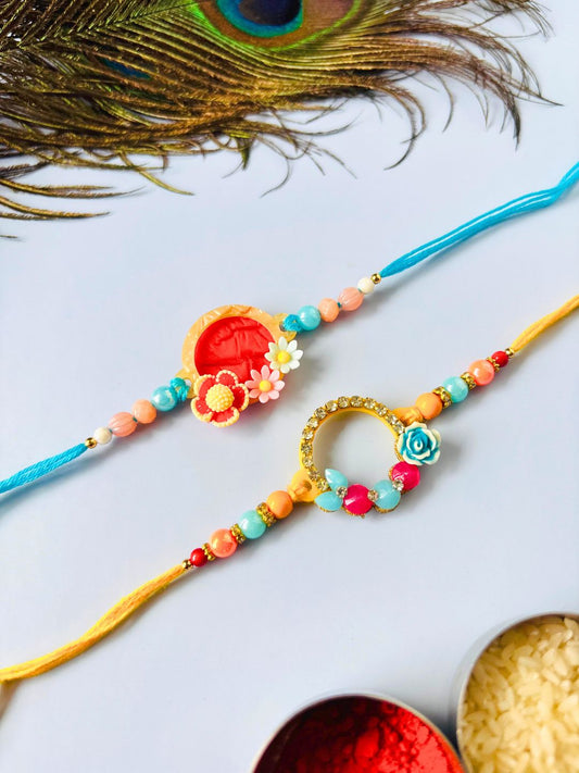 Cute Floral Kids Rakhi with Roli Chawal for Brother (Pack of 2)