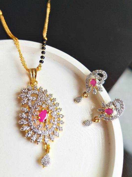 AD Gold-Plated Mangalsutra Earrings Set