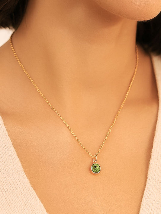 Gold-plated Birthstone Gemstone Pendant Necklace in Green Apatite