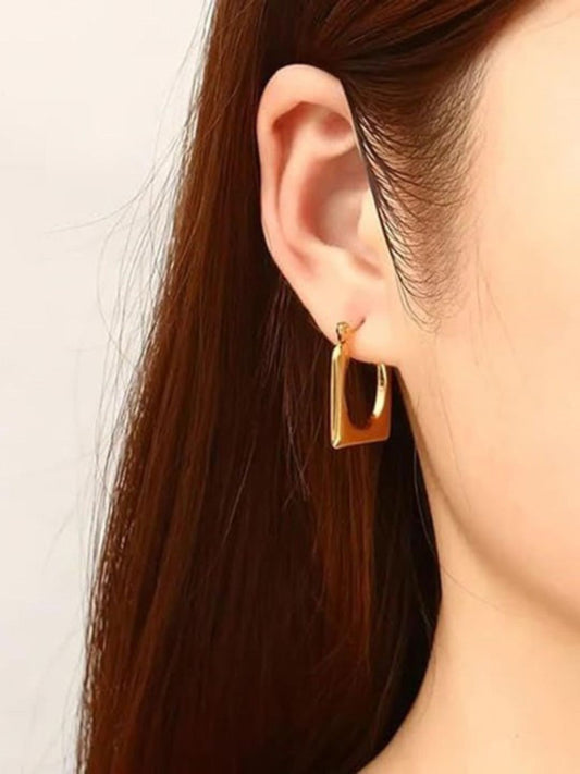 Gold-plated Anti-tarnish Stainless Steel Rectangular Minimalistic Hoop Earrings for Women