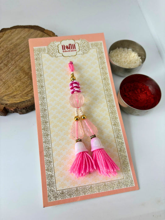 Pink Tassel Lumba Rakhi with Roli Chawal