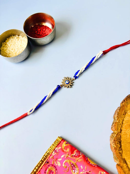 Evil Eye Beaded Rakhi with Roli Chawal