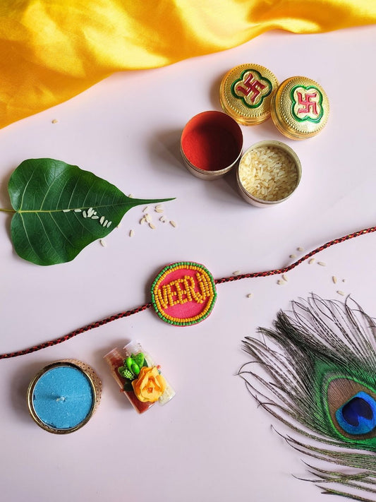 Veerji Beaded Thread Rakhi with Roli Chawal for Brother