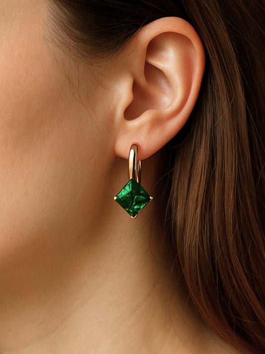 Emerald AD Stone Gold-plated Hoop Earrings
