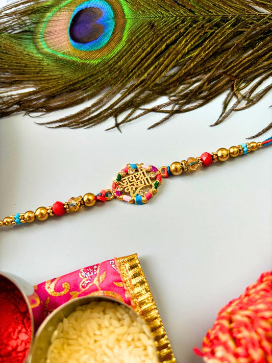 Traditional Shri Krishna Rakhi with Roli Chawal for Brother