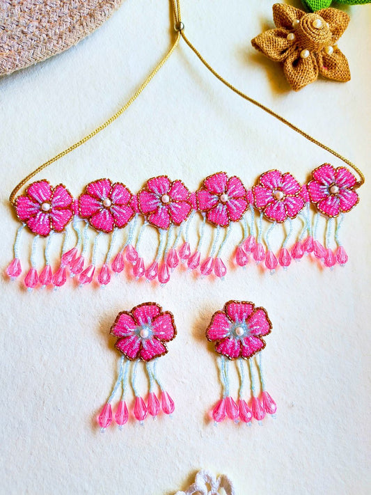 Floral Bridal Choker Set (Pink and Blue)