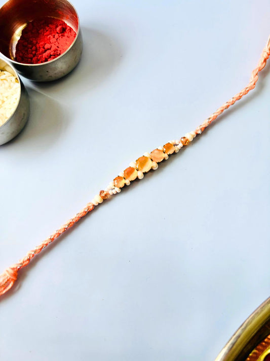 Orange Stone Rakhi with Roli Chawal for Brother