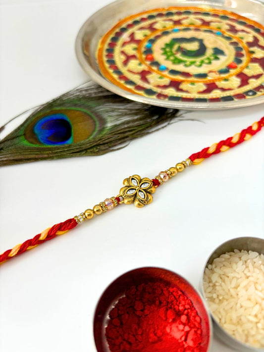 Traditional Meenakari Kundan Rakhi with Roli Chawal for Brother