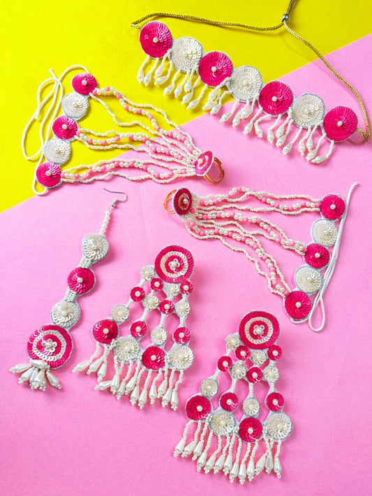 Sequina Bridal Jewellery Set (Pink and White)