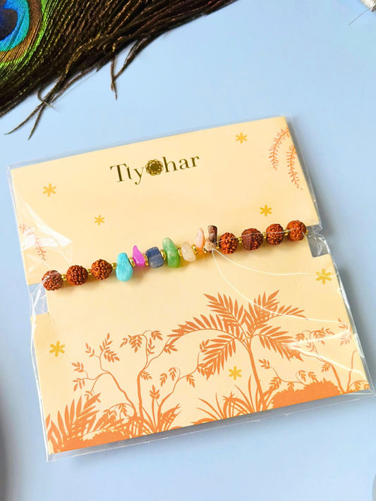 Rudraksh Bracelet Rakhi with Healing Stones for Brother