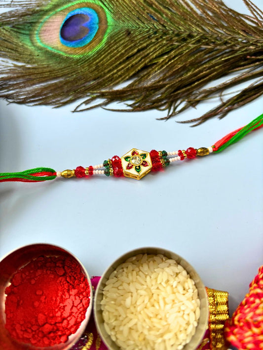 Meenakari Rakhi with Roli Chawal for Brother in Floral Accent