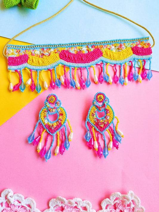 Femina Bridal Choker Set (Pink and Yellow)