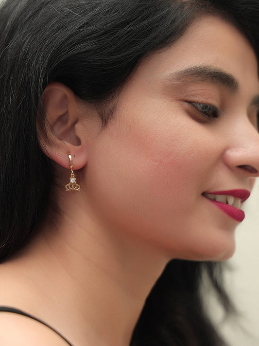 Princess Crown AD Drop Earrings (Gold)