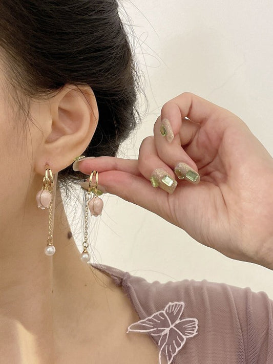 Lotus Dangler Earrings with Pearl Detail (Light Pink)