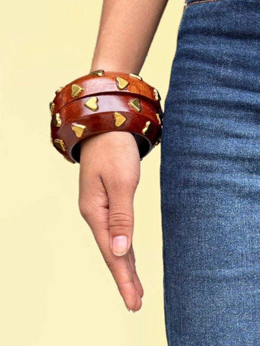 Viral Heart Wooden Stackable Bangle Bracelet (Set of 2)