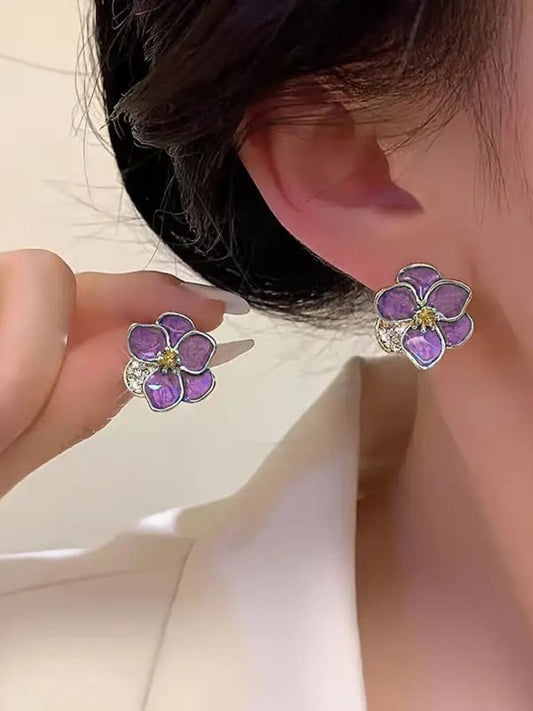 Floral Stud Earrings (Purple)