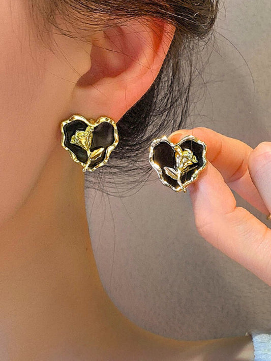 Black Rose Studs (Gold)