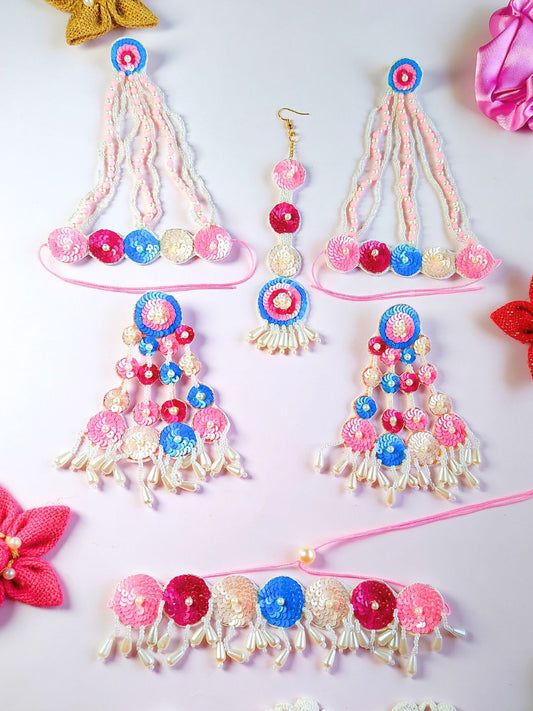 Sequina Necklace Bridal Jewellery Set (Pink and Blue)