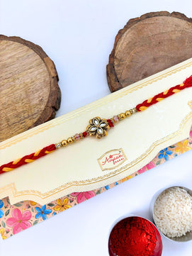 Traditional Meenakari Kundan Rakhi with Roli Chawal for Brother