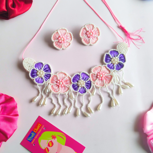 Flower Blossom Choker Set (Pink and Purple)