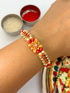 Traditional Embellishment Thread Rakhi with Roli Chawal for Brother (Pack of 3 Rakhis)
