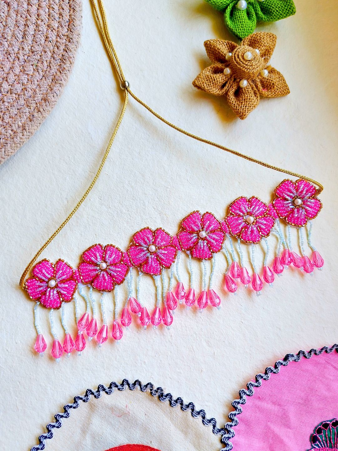 Floral Bridal Choker Maangtika Set (Pink and Blue)