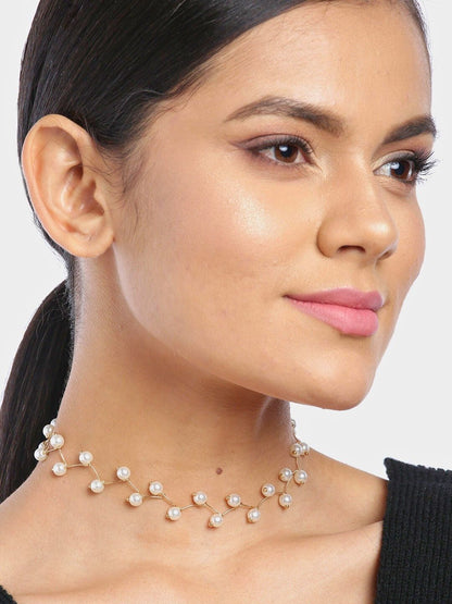 Viral Wavy Pearl Choker Necklace (Gold)