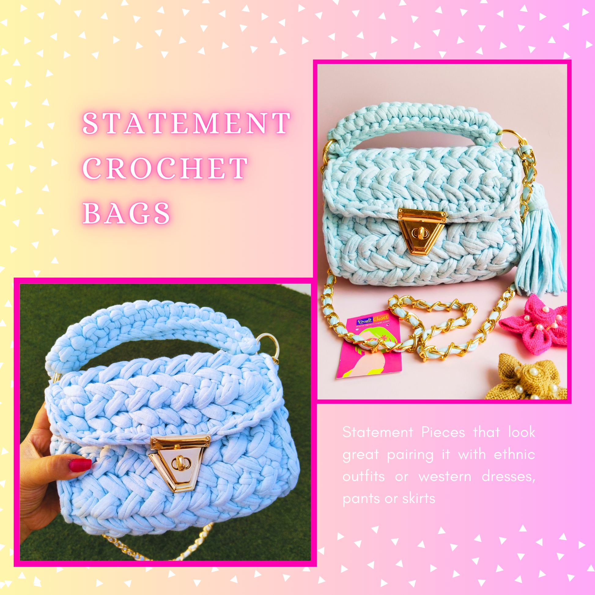 Tipsy Closet Blue Crochet Bag Women Stylish Trendy Unique Handmade Vegan  Sling Bags Designer Luxury Handbag