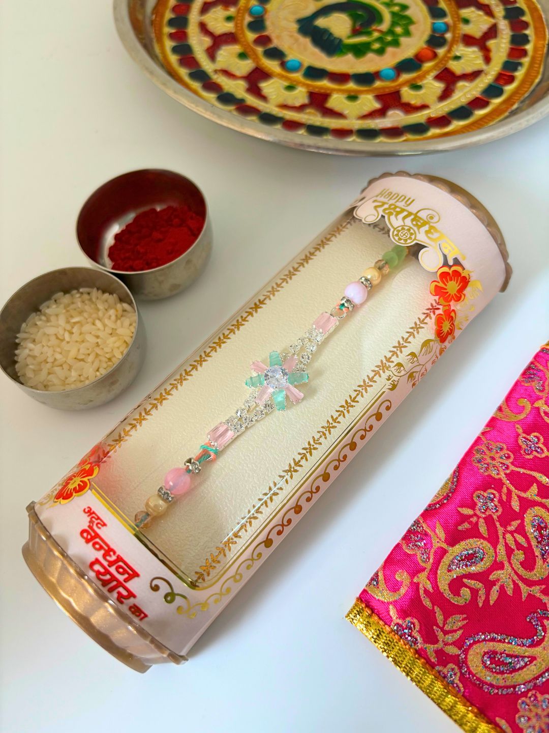 American Diamond Rakhi with Roli Chawal for Brother