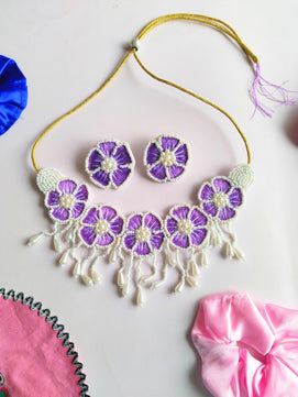 Flower Blossom Choker Set (Purple)