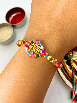 Traditional Shri Krishna Rakhi with Roli Chawal for Brother